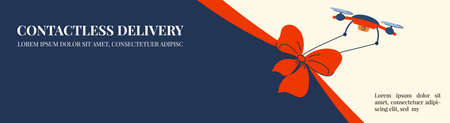 Contactless gift delivery using drones. Banner for advertising, design, sites. Vector.のイラスト素材