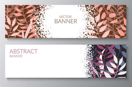 Natural background with colored leaves. Set of banners with textured dots with place for text. Modern flat design for packaging, advertising, congratulations, social networks. Vectorのイラスト素材