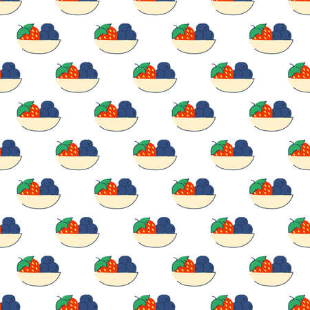 Seamless pattern. Plate with strawberries and blueberries. Background for decoration, invitations, fabrics. Design for confectionery and bakery. Vectorのイラスト素材