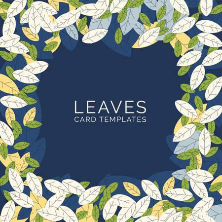 Background template with abstract flat leaves. Frame made from green and yellow leaves. Design for invitations and cards. Vectorのイラスト素材