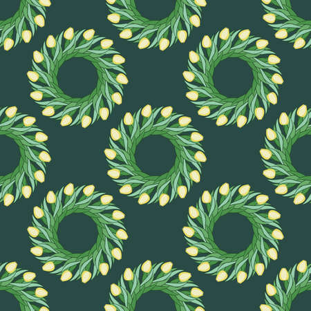 Seamless pattern with tulips in flat modern style. Design from multi-colored tulips in Damascus style. Vectorのイラスト素材