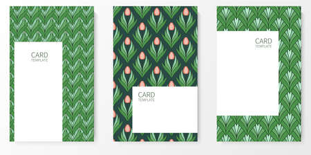 Set of posters, backgrounds with flowers and foliage of tulips. Ornaments and textures from spring...
