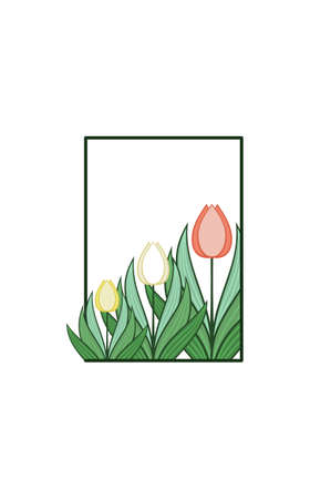 Spring flower in a modern style. Pattern, ornament, bouquet of tulips. Card template, background with place for text. Cute poster for invitations and cards. Vectorのイラスト素材