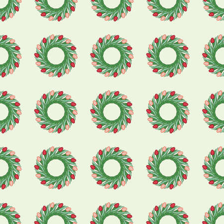 Seamless pattern with tulips in flat modern style. Design from multi-colored tulips in Damascus style. Vectorの写真素材