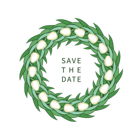 Frame with flowers and leaves of tulips. Wreath, bouquet with place for text. Modern design for invitations and cards. Vectorのイラスト素材