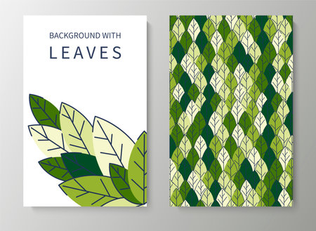 A set of posters for advertising, invitations, cards from colorful leaves. Summer background for sales, congratulations. Geometric flat design. Place for your text. Vectorのイラスト素材