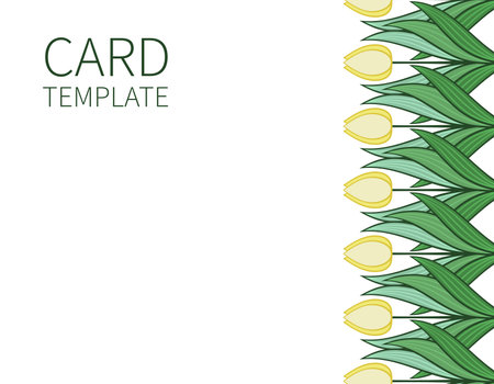 Spring flower in a modern style. Pattern, ornament from tulips. Card template, background with place for text. Vectorのイラスト素材