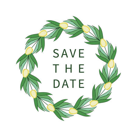 Frame with flowers and leaves of tulips. Wreath, bouquet with place for text. Modern design for invitations and cards. Vectorのイラスト素材