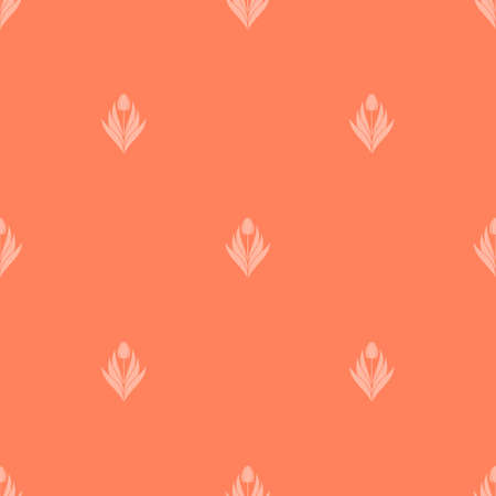 Seamless pattern with a pattern of the silhouette of tulips and leaves. Design in coral, orange for printing, packaging, fabric. Electric Tangerine. Damascus styling. Vectorのイラスト素材