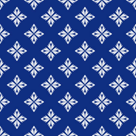Seamless pattern with a pattern of the silhouette of tulips and leaves. Design in blue for printing, packaging, fabric. Damascus styling. Vectorのイラスト素材