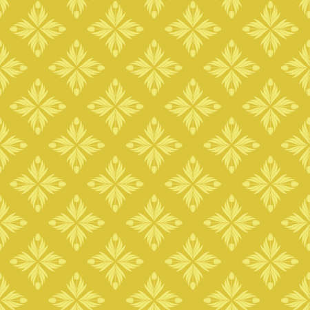 Seamless pattern with a pattern of the silhouette of tulips and leaves. Design in gold and yellow for printing, packaging, fabric. Damascus styling. Vectorのイラスト素材
