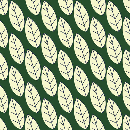 Seamless pattern from green leaves on a dark background. Strict flat design. Geometric location. Natural eco motive. Printing on fabric, wrapping paper. Vectorのイラスト素材