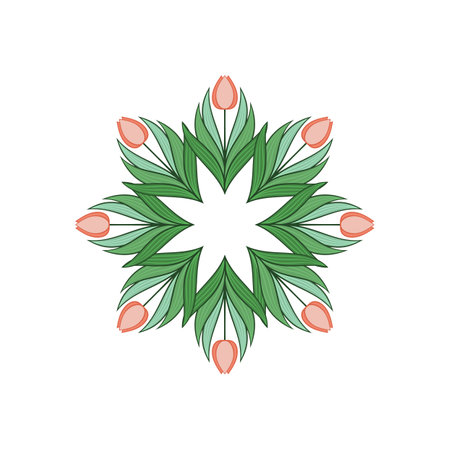 Frame with flowers and leaves of tulips. Wreath, bouquet with place for text. Modern design for invitations and cards. Vectorのイラスト素材