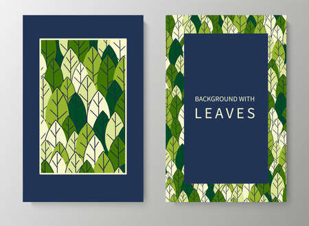 A set of posters for advertising, invitations, cards from colorful leaves. Summer background for sales, congratulations. Geometric flat design. Place for your text. Vectorのイラスト素材