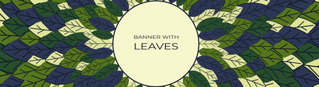 Horizontal banner for advertisements, invitations, internet sites from colorful leaves. Summer background for sales. Geometric flat design. Place for your text. Vectorのイラスト素材