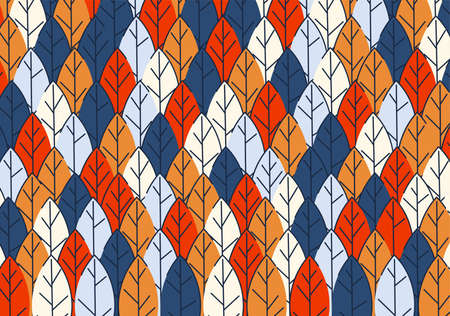 Background for advertising, congratulations, postcards from flat multi-colored leaves. Geometric autumn design. Place for your text. Vectorのイラスト素材