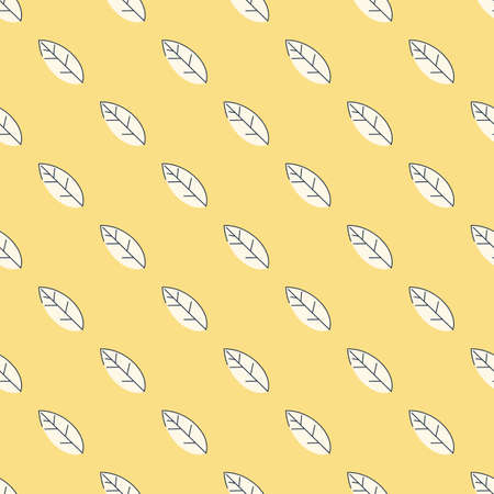 Seamless pattern of beige leaves on a yellow background. Strict flat design. Geometric location. Natural eco motive. Printing on fabric, wrapping paper. Vectorのイラスト素材