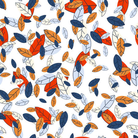 Seamless autumn pattern from colorful leaves. Strict flat design. Printing on fabric, wrapping paper. Vectorのイラスト素材