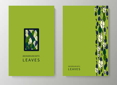 A set of posters for advertising, invitations, cards from colorful leaves. Summer background for sales, congratulations. Geometric flat design. Place for your text. Vectorのイラスト素材