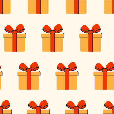Seamless pattern with gifts. Geometric repetition of one box. Festive flat style design for packaging and print. Vectorのイラスト素材
