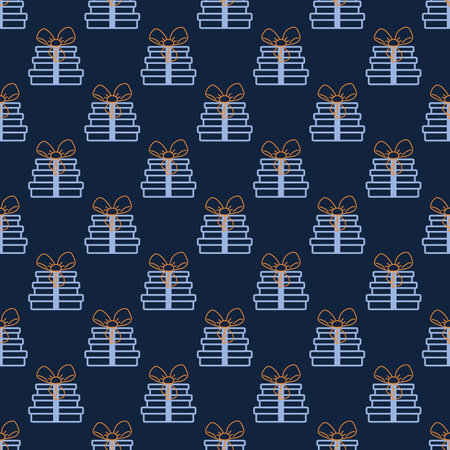 Seamless patterns with gift boxes on a dark blue background. Festive flat style design for packaging and print. Vectorのイラスト素材