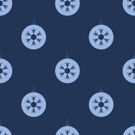 Seamless pattern with colored plain Christmas balls. Snowflake pattern. Festive flat style design for packaging and print. Vectorのイラスト素材