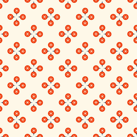 Seamless pattern with colored plain Christmas balls. Snowflake pattern. Festive flat style design for packaging and print. Vectorのイラスト素材
