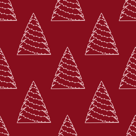 Seamless pattern with decorated Christmas tree. Festive flat style design for packaging and print. Vectorのイラスト素材