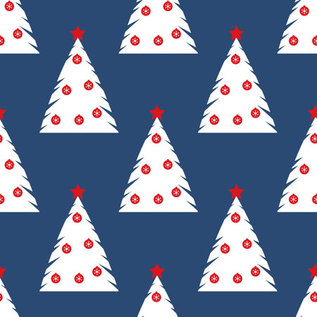 Seamless pattern with decorated Christmas tree. Festive flat style design for packaging and print. Vectorのイラスト素材