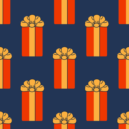 Seamless pattern with gifts. Geometric repetition of one box. Festive flat style design for packaging and print. Vectorのイラスト素材