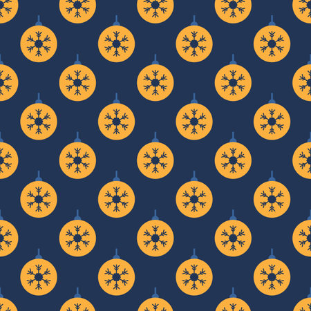 Seamless pattern with colored plain Christmas balls. Snowflake pattern. Festive flat style design for packaging and print. Vectorのイラスト素材