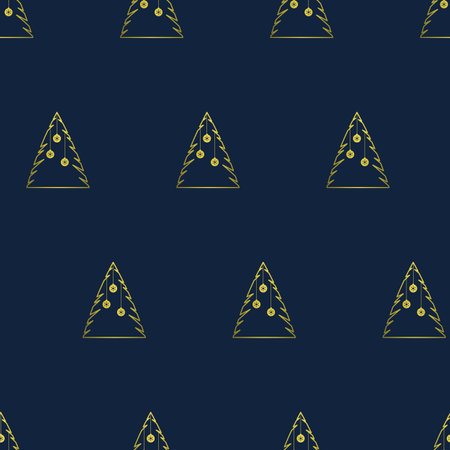 Seamless pattern with decorated Christmas tree. Festive flat style design for packaging and print. Vectorのイラスト素材