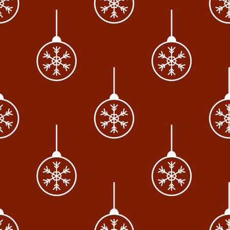 Seamless pattern with Christmas balls. White contour with a pattern of snowflakes. Festive flat style design for packaging and print. Vectorのイラスト素材