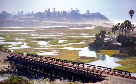The lagoon is right near the coast of California taken in and around Carlsbad Californiaの写真素材