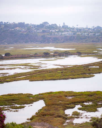 Lagoon suburbs on a hazy day taken in and around Carlsbad Californiaの写真素材
