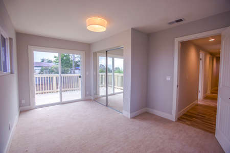 Empty bedroom in a model home in southern Californiaの写真素材