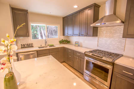 Model home kitchen in southern California ready for a real estate shootの写真素材