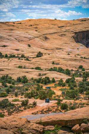 Off road vehicle views of Moab Utah trails on bright sunny daysの写真素材