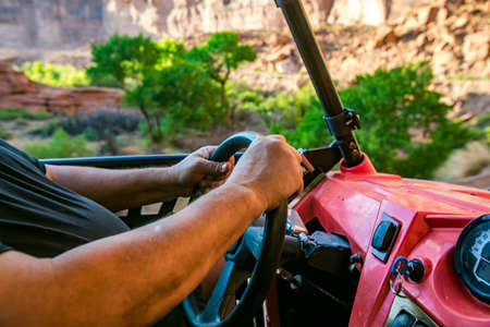 Off road vehicle views of Moab Utah trails on bright sunny daysの写真素材