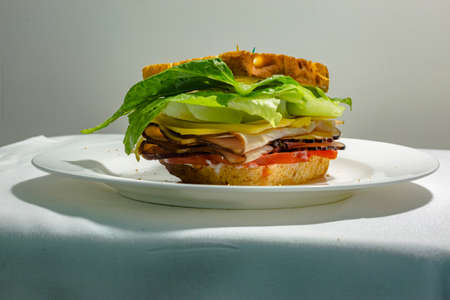 Close up of a sandwich on the side at eye level. Close up of a beautiful deli sandwichの写真素材