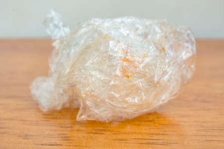 Plastic food wrap crumpled up isolated on background. Plastic Bubble Cushioning Wrapの写真素材