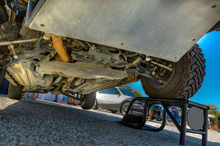 Chassis off road vehicle in the parking lot up on block. Custom cars in Southern California summer...