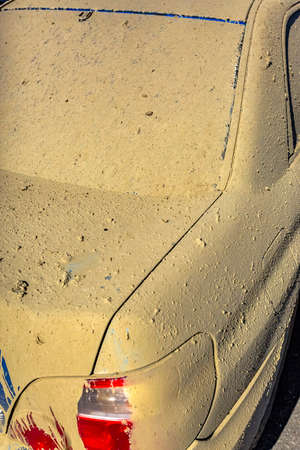 Close-up dry muddy car on the back trunk and wind shield. Orange county Subifest photos over summer 2017の写真素材