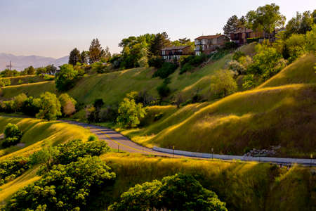 Salt Lake City Views of homes and bike pathの写真素材