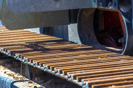 Tractor tread seen on a dump truck top viewの写真素材
