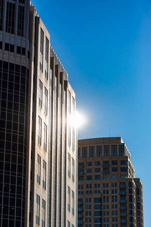 Sun reflection on modern skyscraperの写真素材