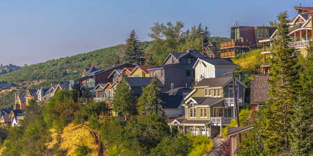 Homes in the sunset light Park City Utah panoの写真素材