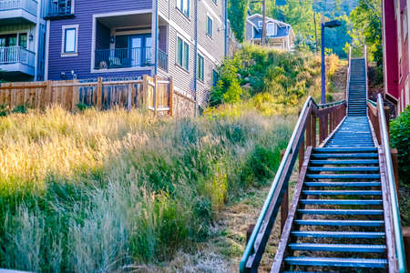 Outdoor stairs Park City near homes and foliage