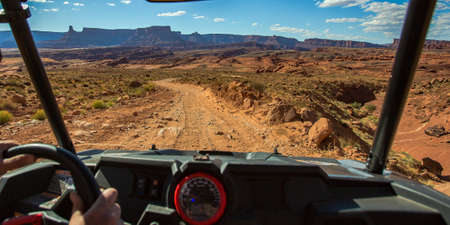 Moab off roading views from inside of a vehicleの写真素材