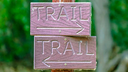 Close up of directional hiking trail sign in Provoの写真素材